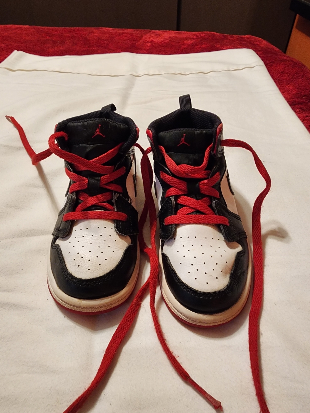Jordan Kids Black White Red High-Top Sneakers